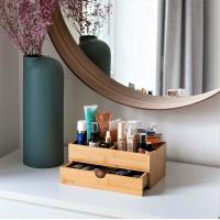 China Cosmetic Removable Dividers Wooden Makeup Organizer Waterproof With Drawer on sale