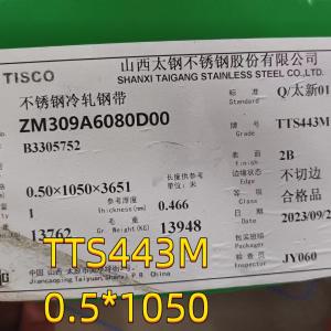 TTS443M 443 Stainless Steel Metal Sheet 0.5mm NO.4 Surface 1219mm Width For Kitchen Equipment
