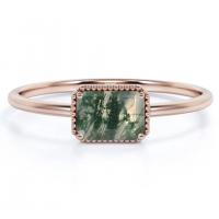 China Vintage S925 Sterling Silver Rose Gold Plated Jewelry Green Moss Agate Raw Ring Fine Quality Factory Jewelry on sale