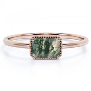 Vintage S925 Sterling Silver Rose Gold Plated Jewelry Green Moss Agate Raw Ring Fine Quality Factory Jewelry