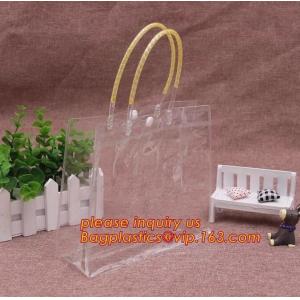 Promotion clear pvc cosmetic plastic handle bag pvc tote bags, recyclable PVC loop handle plastic bag, gift and shopping