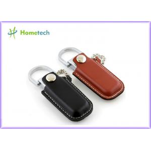 China Luxurious Black / Brown Leather USB Flash Disk 4GB / 8GB with Key Ring supplier