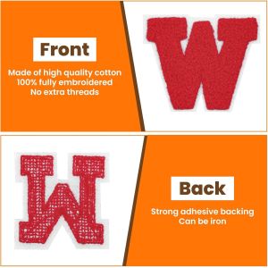 Chenille Letter Iron On Patches Red Iron On Letters Patches For Clothing A-Z, Chenille Letters For Clothes, Dress, Hat, Socks, Jeans, Accessories