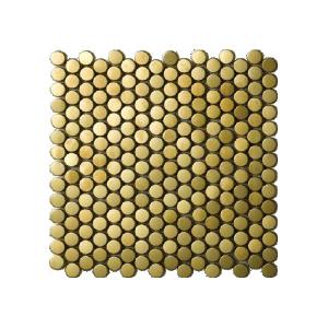 China Small Gold Round Mirror Hairline Metal Mosaic Tile Adorns Living Room Wall Hotel Bar supplier