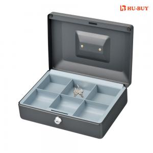 6 Cell Money Bank Box With Key Lock , Grey Color Money Storage Safes