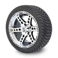 China Golf Cart 14'' Machined/Black Aluminum 6 Spokes Rims and 225/30-14 Street Tires Combo on sale