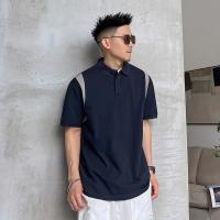 China Summer men's lapel polo shirt spell color short sleeve loose casual T-shirt American T-shirt Korean version of the tide on sale