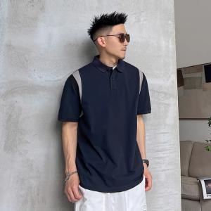 China Summer men's lapel polo shirt spell color short sleeve loose casual T-shirt American T-shirt Korean version of the tide supplier