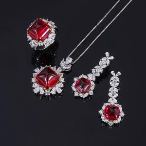 China Weddig Engagement Jewelry Set Created Ruby Pendant Necklace Ring Earrings supplier