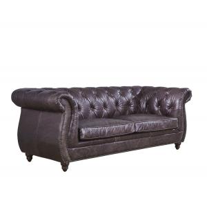 China Vintage Double Color Three Seater Leather Sofa Durable Linen Full Hand Work Craft supplier