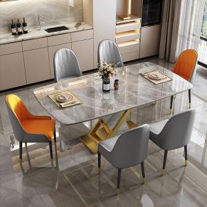 China Marble Stainless Steel Dining Table Chair Sets With Velvet / PU Seat supplier