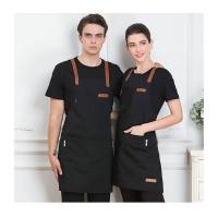 China Black Blue Green Customized Logo Cotton Kitchen Apron Durable For Cooking Chef on sale