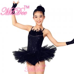 Swan Feather Neckline Ballet Dance Costumes , Black Childrens Ballerina Outfits