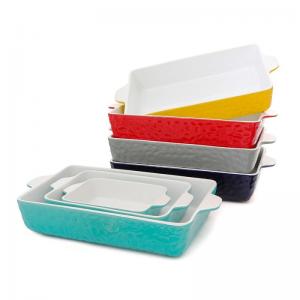 Rectangular Kitchen Ceramic Bakeware Sets Tray With Binaural Multifunctional