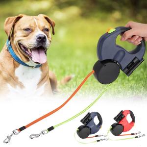 China Reflective Dual Retractable Dog Leash Heavy Duty Elastic Belt with LED Flashlight Poop Bags supplier