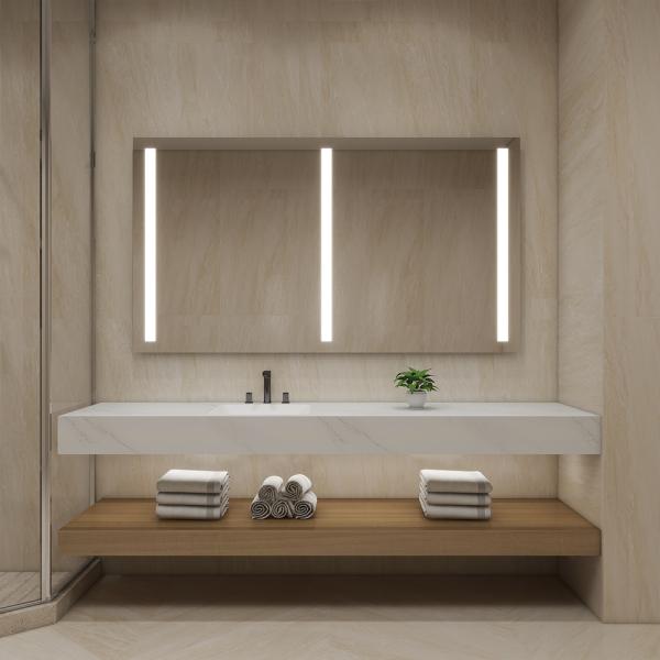 Luminaria de espejo LED personalizada para tocador de baño con instalación montada en la pared, función antivaho y diseño minimalista elegante