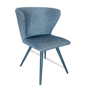 Blue Fabric Upholstered Dining Chairs Heavy Duty Steel Legs Wear Proof Fabric
