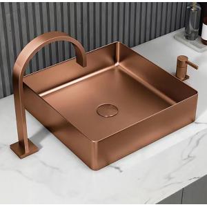 Square 304 Stainless Steel Above Counter Sink With Pop Up Drain Brushed Rose Gold Color