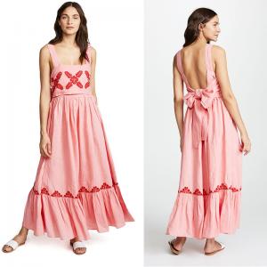 China 2018 Pink Linen Embroidery Women Maxi Dress Summer supplier