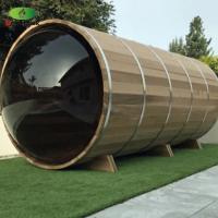 China Panoramic Glass Wood Barrel Sauna Outdoor Home Use Steam Sauna Room on sale