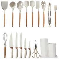 China 17pcs Silicone Cooking Utensils Kitchen Utensil Set Turner Tongs, Spatula, Spoon, Brush, Whisk, Wooden Handle Gadgets on sale