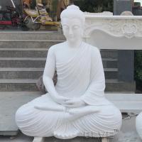 China Marble Buddha Statues White Stone Sculpture Life Size Buddhist Religious Handcarved Outdoor on sale