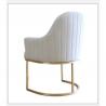 China Luxury gold stainless steel dining chair baby pink velvet upholstery armrest chair for living room wholesale