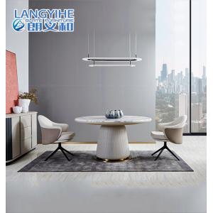 Household White Marble Round Dining Table With Turntable Stainless Steel