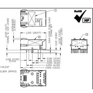 L8BJ-1K1T-KDE 2.5G Base-T Tab Down 1X1 Port Low Profile RJ45 Magnetic Connector With Leds