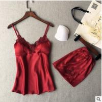 China Sleeveless Top Shorts Nightdress Sexy Lace Silk Pajamas For Women on sale