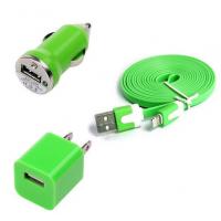 USB Home AC Wall charger+Car Charger+8 Pin Sync USB Cord for iPhone 5 5S 5C 5G Green