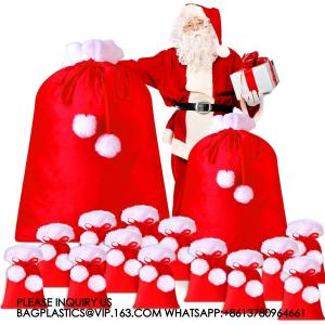 Santa Velvet Gift Bags Bulk Gift Bags Poms Christmas Gift Sack Xmas Velvet Drawstring Bag For Present Wrapping