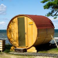 China Canadian Cedar Wood Outdoor Dry Steam Sauna Bath Room Cedar Barrel Sauna on sale