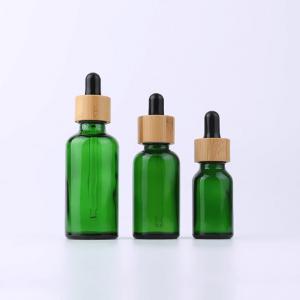 100ml 50ml 30  Ml 15ml Green Essential Oil Glass Dropper Bottles Eye Dropper Bamboo Lid Cosmetic Jar