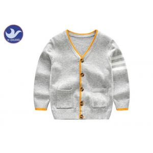 Stripes Knitted Baby Boy Gray Cardigan Sweater , Boys Button Cardigan With Pockets