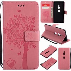 Sony Xperia XZ2 ThinQ Wallet Flip Leather Case Cover with Lucky Tree Embossed