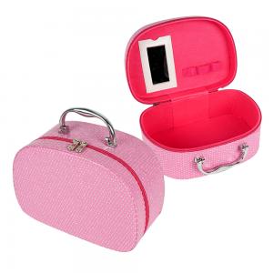 Pink PU Leather Makeup Cosmetic Case With Mirror