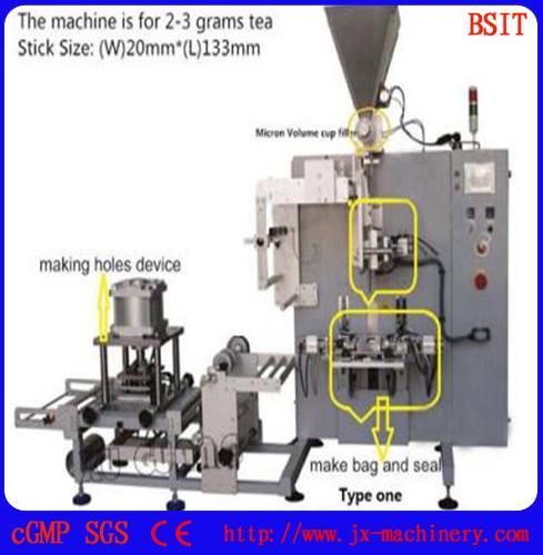 Stick tea bag packing machine with hole and envelope back sealing for infusion