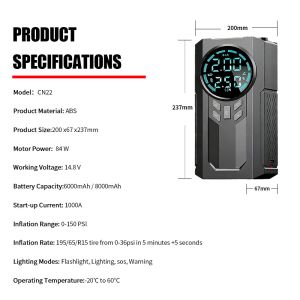 China Démarreur de Saut Multifonction avec Gonfleur de Pneus 150 PSI Mini Pompe à Air de Voiture Portable Compresseur wholesale