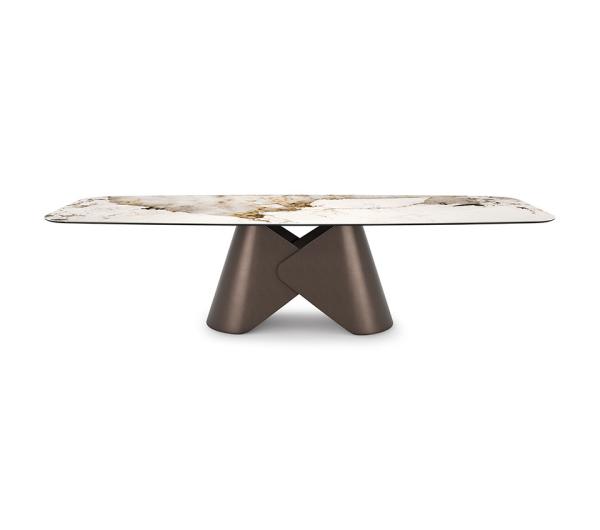 Mesa de comedor de gran tamaño de forma de barco base de cerámica de mármol con 8-10 sillas