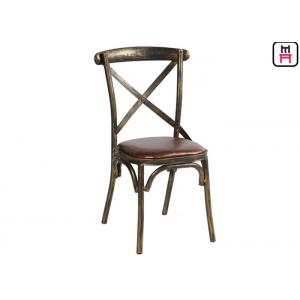 Wood Like X Back Stylish Metal Restaurant Chairs With Brown Leather Seats