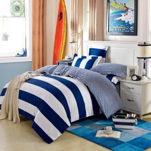 China Single Size / Double Size Cotton Bedding Sets Stripe Design Reactive Printed supplier