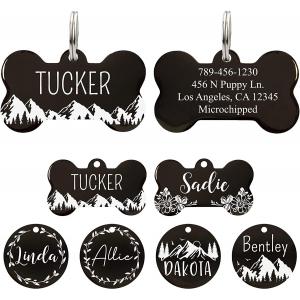 Customized Logo Sublimation Engraved Black Stainless Steel Dog Tags For Pets Rustproof