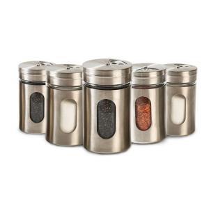Cylinder Kitchenware Glass Storage Jars Spice Metal Jar With Shaker Resturant