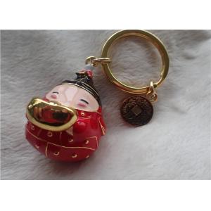 Chinese Style Ceramic Fat Baby Gold Ingot Key Chain In Red Coat