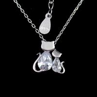 China Cute Jewelry Cat Shape Sterling Silver CZ Stone Parent Child Outfit Necklace on sale