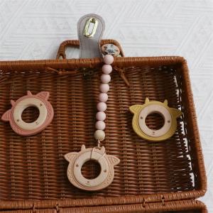 Multifunctional Silicone Baby Teether With Attachable Teething Wooden Ring Animal Pattern