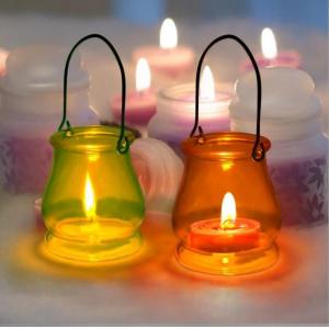 China Glass hurricane lamp hanging glass candle jar glass container for wax , tealight, votive supplier