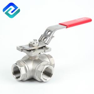 DN20 T Port 3 Way Ball Valve Operation ISO5211 Lost Wax Casting