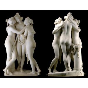 Stone hand carved statue Three graces lady marble sculpture for art gallery,stone carving supplier